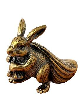 Brass Rabbit Carrying Gold Figurine Prosperity Abundance Spirit Animal Totem